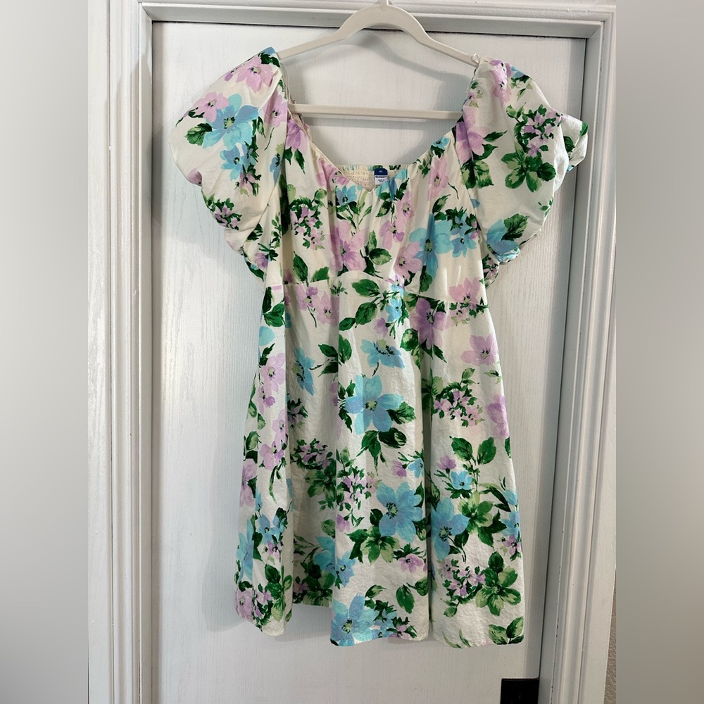 Old Navy Cream Dress with Blue, Purple & Green Floral Print